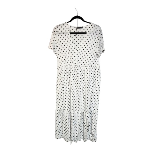 Zara Basics White Polka Dot Midi Dress – Size Small, Classic Fit & Flare - Picture 1 of 8